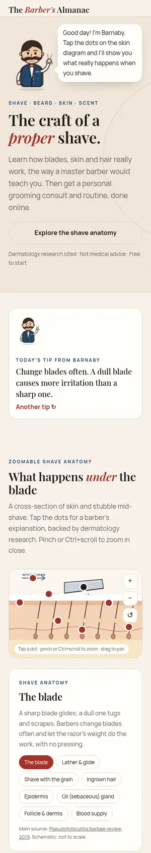 The Barber's Almanac homepage preview