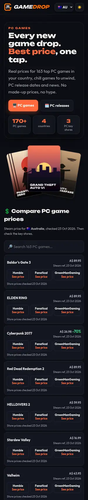 GameDrop homepage preview
