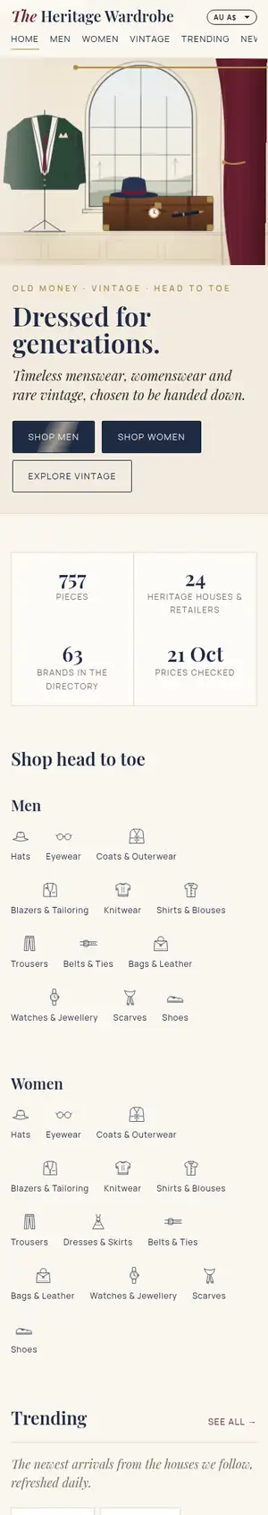 The Heritage Wardrobe homepage preview