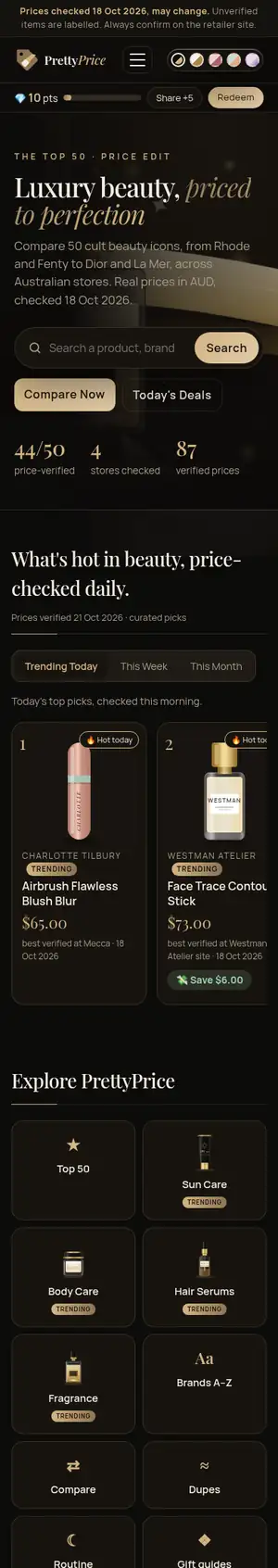 PrettyPrice homepage preview