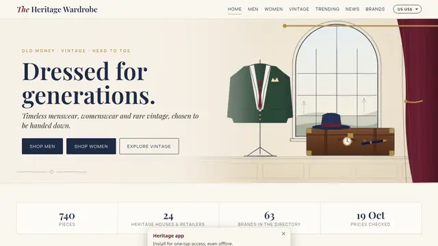The Heritage Wardrobe homepage